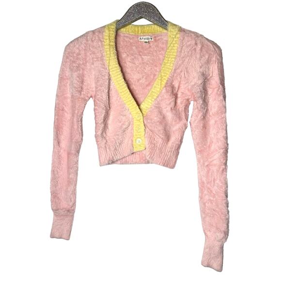 For Love & Lemons Sheila Cropped Cardigan Pink and Yellow - Picture 4 of 7